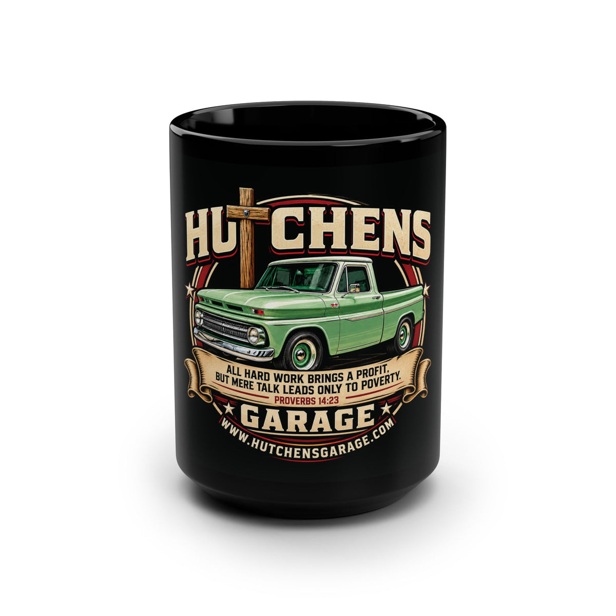 Hutchens garage Black Mug, 15oz